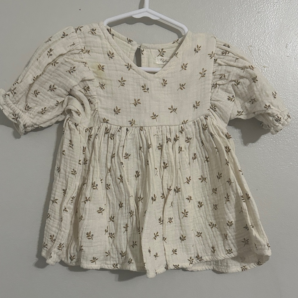Rylee + Cru Cream and Brown Dress with Flutter Sleeves
